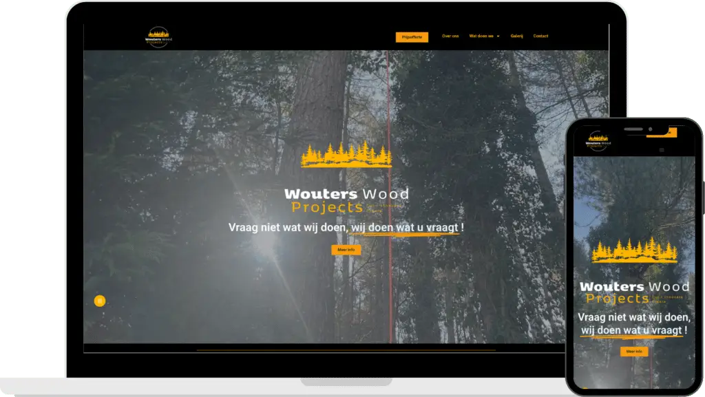 Website voor houtprojecten met slogan