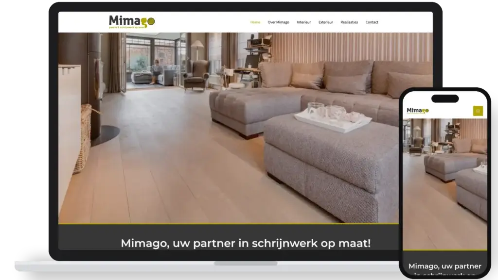 Website van Mimago op laptop en smartphone
